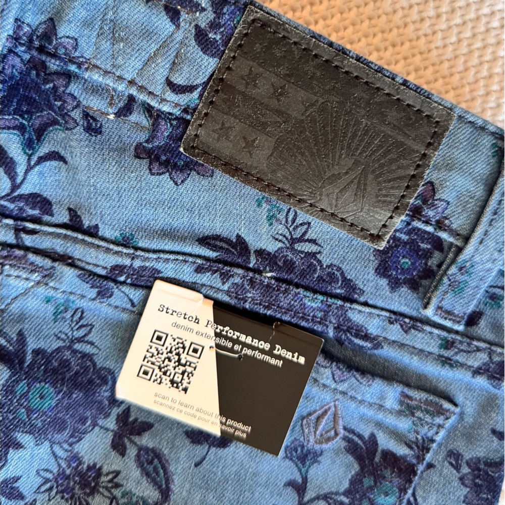 VOLCOM Railed Stretch Blue Floral Denim Legging Jeggings Skinny Jeans - Picture 8 of 15